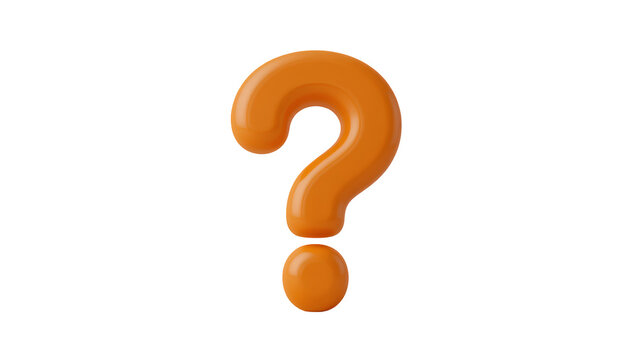 3D rendered, bright orange question mark isolated on transparent background 