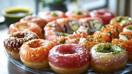 Assorted Sushi Donuts on a Platter