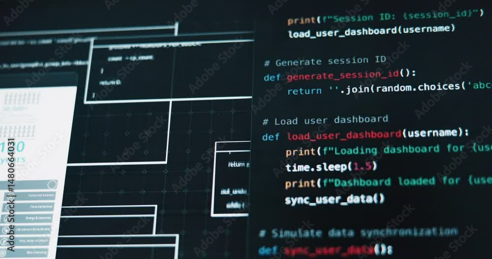 Leinwandbilder Fast, code and screen with software, cybersecurity or IT for overload or digital glitch. Tech closeup, computer and programming with cloud computing, app or blockchain for analytics or password