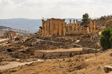 Obraz premium South Theater exterior in Jerash, a Greco-Roman well preserved city in Jordan