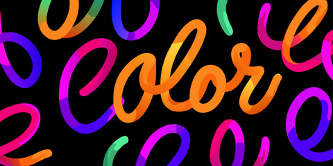 Color Line Shapes with Gradient. Abstract Wavy Pattern on black Background.