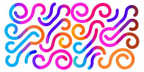 Color Line Shapes with Gradient. Abstract Wavy Pattern on White Background. 