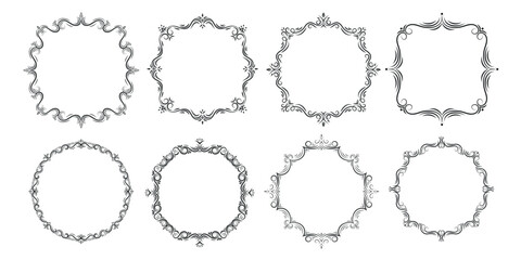 set of elegant, ornate frames with place for text. Frames with classic swirls of Baroque style for invitations, cards, photoframes
