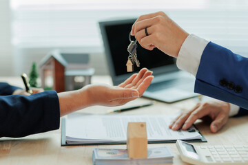 Client pays the agent, who hands over the house keys, marking the official closing and completion...