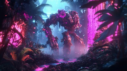 Fototapeta premium Robotic mystical forest scene