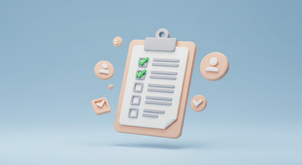 Checklist Success: A pastel-themed visual of a clipboard with completed tasks marked with green checkmarks, representing organization and achievement.