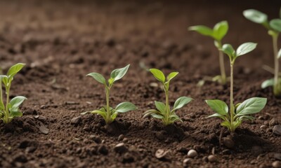 Several bean seedlings in soil, various growth stages,  field,  growth