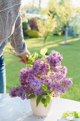 Arranging a lilac flower arrangement in a vase