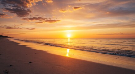 Obraz premium Golden Sunset Over Ocean Beach