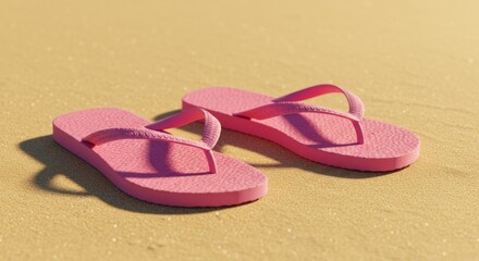 Naklejka premium Pink Flip Flops on Sandy Beach