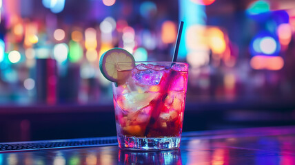 Close-up of a cocktail being served at a Las Vegas nightclub with vibrant lights and a lively ambiance (9)