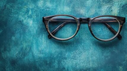 Stylish Dark Brown Round Eyeglasses Teal Background Modern Spectacles lens view life tone retro