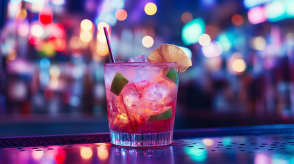Close-up of a cocktail being served at a Las Vegas nightclub with vibrant lights and a lively ambiance (6)