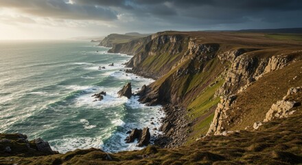 Dramatic Coastal Cliffs at Sunset
