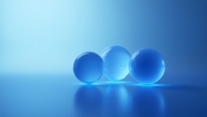 Three luminous blue spheres arranged in a gradient background showcasing abstract geometric shapes and reflective surfaces.