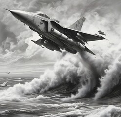 military jet fighter plane over the cloud