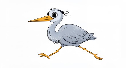 Obraz premium Cartoon grey heron walking illustration