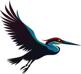 Heron in Flight A Teal and Blue Avian Silhouette