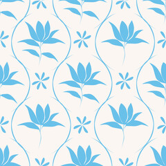 Trendy floral seamless pattern. Simple red and beige daisy. Spring flower template for packaging, postcards, textile printing, wallpaper. Hand drawn illustration isolated on white background