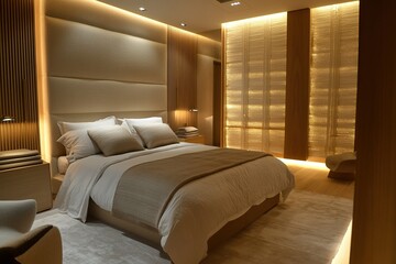 Fototapeta premium modern Luxury Modern Scandinavian-inspired bedroom with minimalist design and natural materials