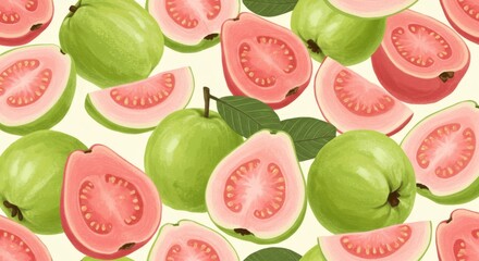 Vibrant Guava Fruit Seamless Pattern Illustration