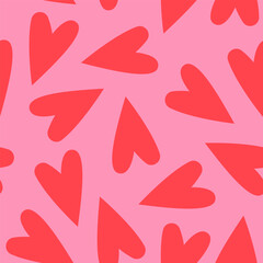 Heart shape seamless pattern. Retro style vector hand drawn illustration. Romantic backgrpund.