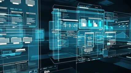 futuristic holographic interface of a file manager, folder structure with documents and data scanning motion video - Powered by Adobe