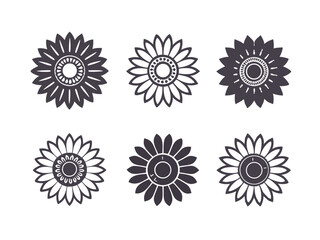 Sunflower logo silhouette vector, black silhouette of a sunflower on an isolated background, sunflower icon vector silhouette, sunflower logo in black silhouette