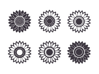 Sunflower logo silhouette vector, black silhouette of a sunflower on an isolated background, sunflower icon vector silhouette, sunflower logo in black silhouette