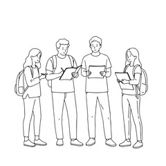 Group of Students Collaborating with Notebooks in a Minimalist Style  