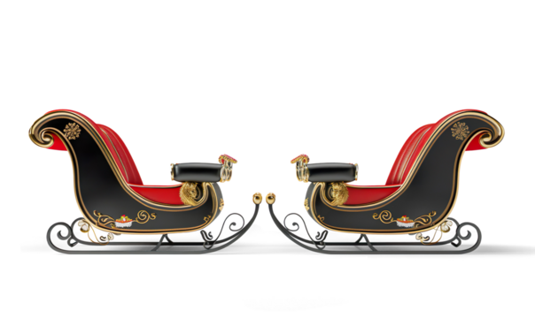  set of two christmas sleigh for chiristmas santa on a transparent background