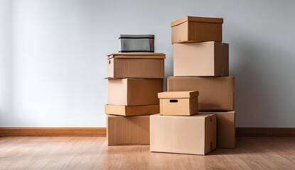 Stacked cardboard boxes in a room (1)