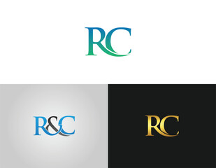 RC letter initial logo template vector with modern and elegant design variations featuring gradient green blue,black gold,and blue gray colors