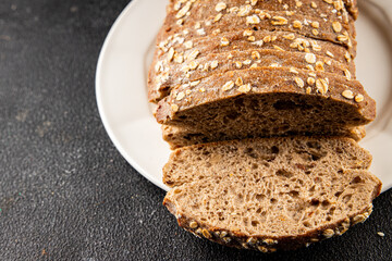 Oat bread oatmeal wholegrain pastry natural food fresh delicious gourmet food background on the table rustic food top view copy space