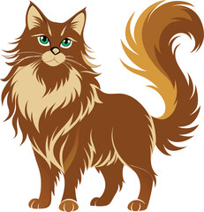 Cartoon illustration of a long-haired brown cat