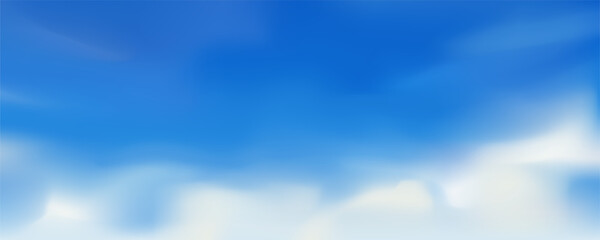 Obraz premium Sky and clouds on blue white gradient background. Abstract blurred texture of sunny day with morning sunlight in winter. Illustration of bright horizon nature landscape.