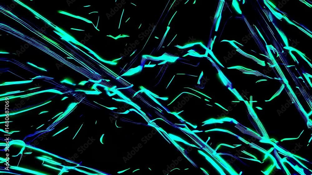 Poster complex blue and green streaks create a dynamic abstract pattern on a black background, ideal for te