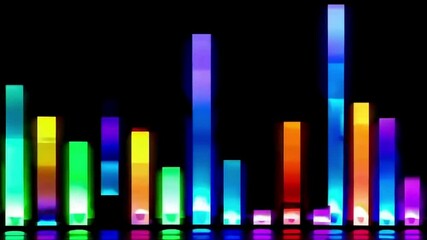 Colorful Audio Equalizer Bars,  Music Visualization Spectrum Analyzer Sound Waves Frequency Display, sound wave dynamic audio equalizer bar, waveform looping on black background
 - Powered by Adobe