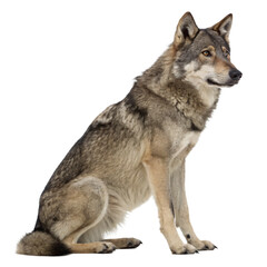 Obraz premium grey wolf sitting, png transparent background