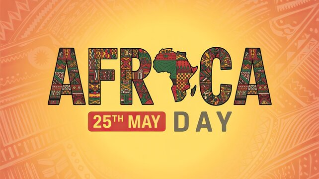 Africa Day, Poster celebrating 25th May Africa Day with traditional tribal artwork and background.

