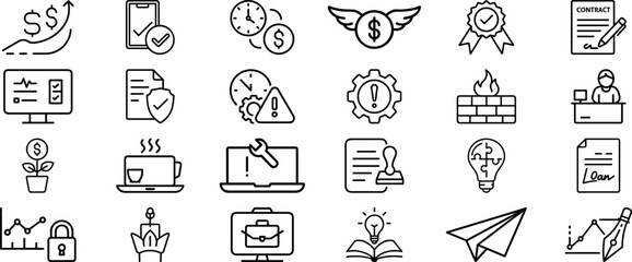 Thin Line Vector Symbols for Marketing, Finance, Leadership, Online Shopping, and Growth in this Business and Finance Icon Set