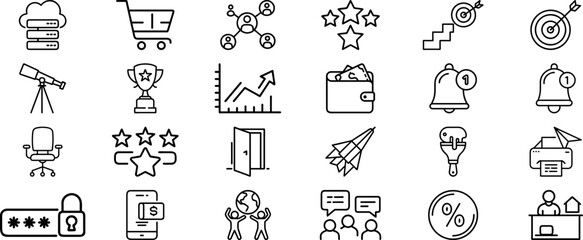 Business and Finance Icon Set, Line Vector Symbols for Team developing, Marketing, Leadership, and Finance