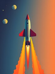 rocket on the sky. Illustration