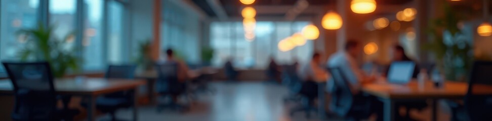 Abstract office setting, defocused lights, creative bokeh,  focus,  serene,  light