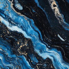 Dark Blue Marble with White and Gold Veins