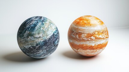 Two stylized celestial bodies displayed side-by-side.