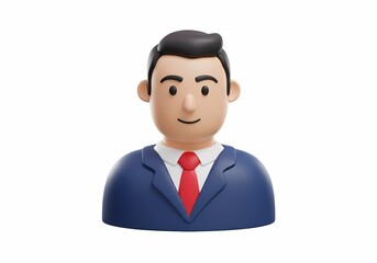 Cartoon Man Smiling in Suit and Tie 3D Illustration
