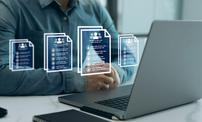 Protecting herself from cyber attacks. Documents confidentiality,cyber security protection concept. Software for security, searching and managing corporate document and employee information.	