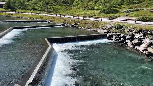 Beautiful clear water flows on trollstigen norway
