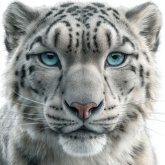 Fototapeta premium A captivating portrait of a snow leopard, showcasing its mesmerizing blue eyes and striking coat